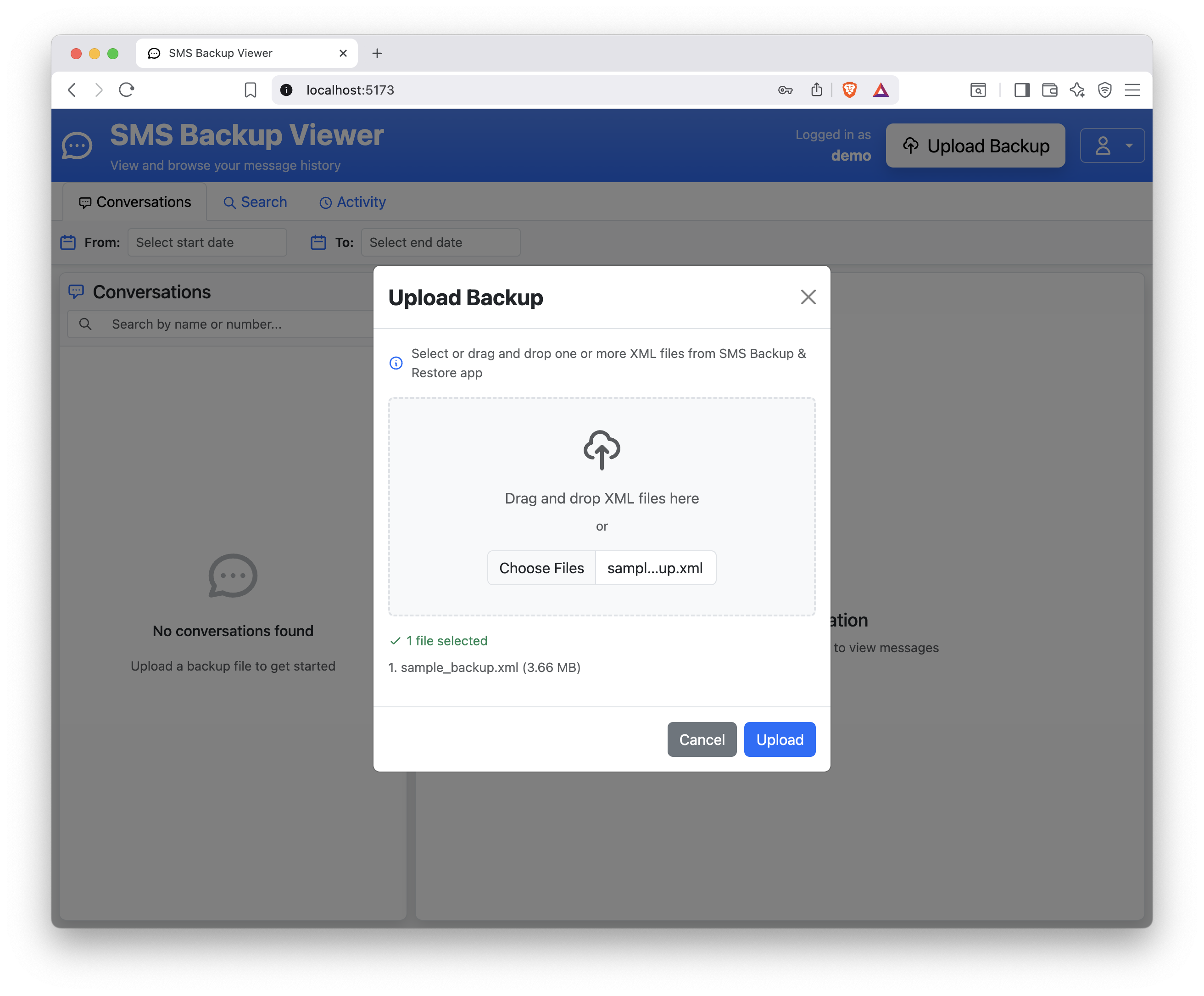 upload backup